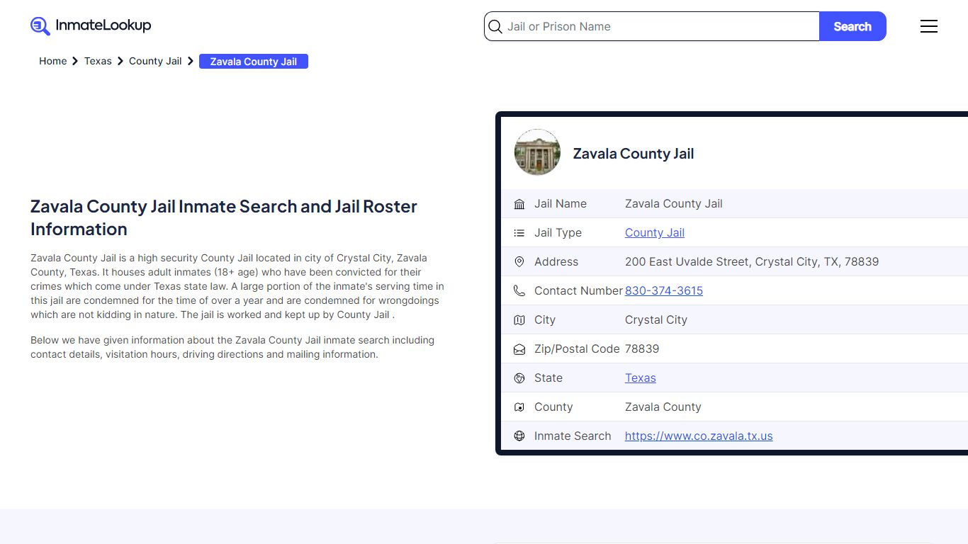 Zavala County Jail Inmate Search and Jail Roster Information